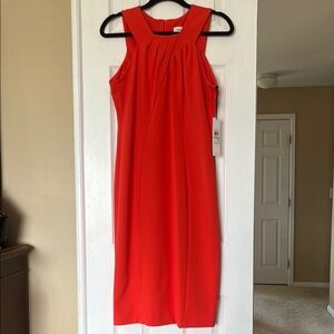 Calvin Klein Coral Halter Sheath Midi Dress Sz 8